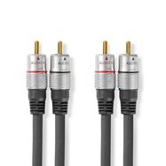 Stereo Audio Cable | 2x RCA Male | 2x RCA Male | Gold Plated | 2.50 m | Round | Anthracite | Box