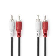 Stereo Audio Cable | 2x RCA Male | 2x RCA Male | Nickel Plated | 1.50 m | Round | Black | Label