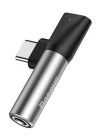 Adapter USB C plug - 3.5mm stereo connector, with charging Silver + Black BASEUS