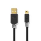 USB Cable | USB 2.0 | USB-A Male | USB Mini-B 5 pin Male | 480 Mbps | Gold Plated | 2.00 m | Round | PVC | Anthracite | Window Box