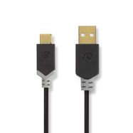 USB Cable | USB 2.0 | USB-A Male | USB-C™ Male | 60 W | 480 Mbps | Gold Plated | 1.00 m | Round | PVC | Anthracite | Window Box