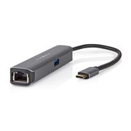 USB Multi-Port Adapter | 4-in-1 | USB 3.2 Gen 1 | USB-C™ Male | HDMI™ Output / RJ45 Female / USB-A Female / USB-C™ Female | 5 Gbps | 0.20 m | Round | Gold Plated | PVC | Anthracite | Box