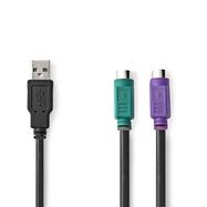 2-in-1 Cable | USB 2.0 | USB-A Male | 2x PS/2 Female | 480 Mbps | 0.30 m | Nickel Plated | Round | PVC | Black | Box