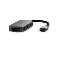 USB Multi-Port Adapter | 3-in-1 | USB 3.2 Gen 1 | USB-C™ Male | HDMI™ Output / USB-A Female / USB-C™ Female | 5 Gbps | 0.10 m | Round | Nickel Plated | PVC | Grey | Box