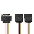 Internal Power cable | SATA 15-Pin Male | 2x SATA 15-Pin Female | Gold Plated | 0.15 m | Round | PVC | Multi Colour | Box