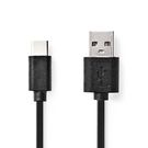 USB Cable | USB 2.0 | USB-A Male | USB-C™ Male | 15 W | 480 Mbps | Nickel Plated | 3.00 m | Round | PVC | Black | Label