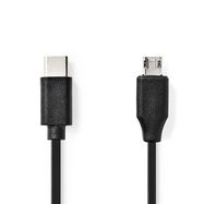 USB Cable | USB 2.0 | USB-C™ Male | USB Micro-B Male | 60 W | 480 Mbps | Nickel Plated | 1.00 m | Round | PVC | Black | Label