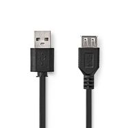 USB Cable | USB 2.0 | USB-A Male | USB-A Female | 480 Mbps | Nickel Plated | 0.20 m | Round | PVC | Black | Envelope