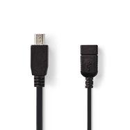 USB Micro-B Adapter | USB 2.0 | Mini 5-Pin Male | USB-A Female | 480 Mbps | OTG | 0.20 m | Flat | Nickel Plated | PVC | Black | Polybag