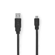 USB Cable | USB 2.0 | USB-A Male | USB Micro-B Male | 480 Mbps | Nickel Plated | 1.00 m | Flat | PVC | Black | Envelope