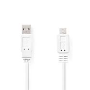USB Cable | USB 2.0 | USB-A Male | USB Micro-B Male | 480 Mbps | Nickel Plated | 1.00 m | Flat | PVC | White | Envelope