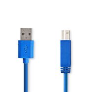 USB Cable | USB 3.2 Gen 1 | USB-A Male | USB-B Male | 5 Gbps | Nickel Plated | 3.00 m | Round | PVC | Blue | Envelope