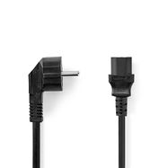 Power Cable | Plug with earth contact male | IEC-320-C13 | Angled | Straight | Nickel Plated | 2.00 m | Round | PVC | Black | Label