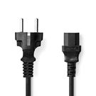 Power Cable | Plug with earth contact male | IEC-320-C13 | Straight | Straight | Nickel Plated | 2.00 m | Round | PVC | Black | Label