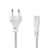 Power Cable | Euro Male | IEC-320-C7 | Straight | Straight | Nickel Plated | 3.00 m | Flat | PVC | White | Label