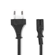 Power Cable | Euro Male | IEC-320-C7 | Straight | Straight | Nickel Plated | 2.00 m | Coiled | PVC | Black | Label