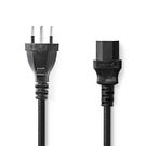 Power Cable | CH Type 12 | IEC-320-C13 | Straight | Straight | Nickel Plated | 2.00 m | Round | PVC | Black | Label