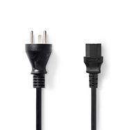 Power Cable | Denmark Male | IEC-320-C13 | Straight | Straight | Nickel Plated | 2.00 m | Round | PVC | Black | Label