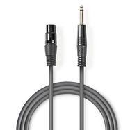 Unbalanced Audio Cable | XLR 3-Pin Female | 6.35 mm Male | Nickel Plated | 5.00 m | Round | PVC | Dark Grey | Carton Sleeve