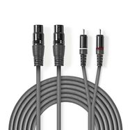 Balanced Audio Cable | 2x XLR 3-Pin Female | 2x RCA Male | Nickel Plated | 1.50 m | Round | PVC | Dark Grey | Carton Sleeve