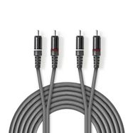 Stereo Audio Cable | 2x RCA Male | 2x RCA Male | Nickel Plated | 1.50 m | Round | Dark Grey | Carton Sleeve