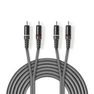 Stereo Audio Cable | 2x RCA Male | 2x RCA Male | Nickel Plated | 1.50 m | Round | Dark Grey | Carton Sleeve