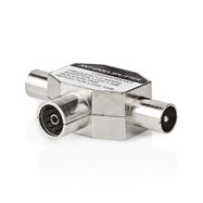 Satellite & Antenna Adapter | 2x Coax Male | IEC (Coax) Female | Nickel Plated | 75 Ohm | T-Splitter | Metal | White | 1 pcs | Box