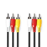 Composite Video Cable | 3x RCA Male | 3x RCA Male | Nickel Plated | 480p | 10.0 m | Round | PVC | Black | Envelope