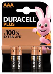 Leelispatarei R3 (MN2400 / AAA) 1,5 V Duracell 100% Plus Power (4 tk blisterpakendis)