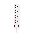 Extension Socket | Type G | 4-Way | 3.00 m | 3120 W | 13 A | Kind of grounding: UK Plug Earth pin | 230 V AC 50/60 Hz | Socket angle: 90 ° | H05VV-F 3G1.5mm² | White