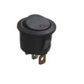 Rocker switch; ON-OFF, fixed, 3pins. 6A/12Vdc, Ø19.8mm, SPST, round, black, red dot LAMP 12V