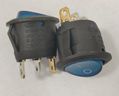 Rocker switch; ON-OFF, fixed, 3pins. 6A/250Vac, Ø19.8mm, SPST, round, blue NEON 230V AC