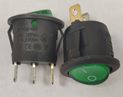 Rocker switch; ON-OFF, fixed, 3pins. 10A/14Vdc, Ø19.8mm, SPST, round, green LED 14Vdc