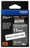 TAPE, BLACK ON WHITE, 12MM