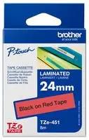 TAPE, BLACK ON RED, 24MM W, 8M L
