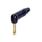 2 pole 1/4" professional right-angle phone plug, gold contacts, black shell