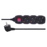 Power Strip SCHUKO with switch – 3 sockets, 1.5m, black, 1,0mm²