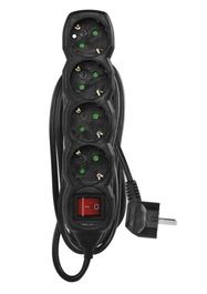 Power Strip SCHUKO with switch – 4 sockets, 3.0m, black, 1,5mm²