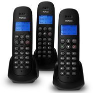 Cordless telephone with 3 handsets Black