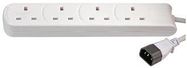 IEC C14 TO 4 GANG MAINS SOCKET WHT 1.5M