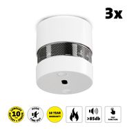 Mini smoke detector with 10 years battery and sensor runtime 3-pack White
