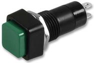 PUSHBUTTON SWITCH, SPST, 1A, 250V, GREEN