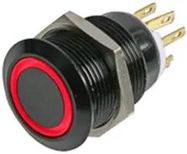 SWITCH, A-V, BLK, 19MM, 5V, RED LED