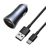 Автомобильное быстрое зарядное устройство 40W 12-24V USB + USB-C QC4.0 SCP FCP AFC с кабелем USB-C 1м, темно-серый