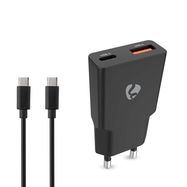 Wall Charger | 30 W | GaN | PD3.0 30W | Quick charge feature | 1.5 / 2.0 / 2.5 / 3.0 A | Number of outputs: 2 | USB-A / USB-C™ | USB Type-C™ (Loose) Cable | 1.50 m | Automatic Voltage Selection | Black