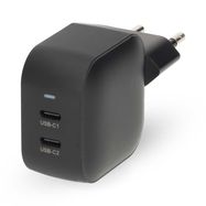 Wall Charger | 45 W | GaN | PD3.0 | Quick charge feature | 2.25 / 3.0 A | Number of outputs: 2 | 2x USB-C™ | Automatic Voltage Selection | Black