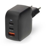 Wall Charger | 70 W | GaN | PD3.0 | Quick charge feature | 1.5 / 2.25 / 2.5 / 3.0 / 3.5 A | Number of outputs: 3 | USB-A / 2x USB-C™ | Automatic Voltage Selection | Black