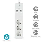 SmartLife Power Strip | Wi-Fi | 3x Plug with earth contact (CEE 7/3) / 4x USB | 16 A | 3680 W | 1.80 m | -10 - 40 °C | Android™ / IOS | White