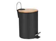 Pedal bin - 3 l - Black metal - Bamboo lid