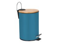 Pedal bin - 3 l - Blue metal - Bamboo lid